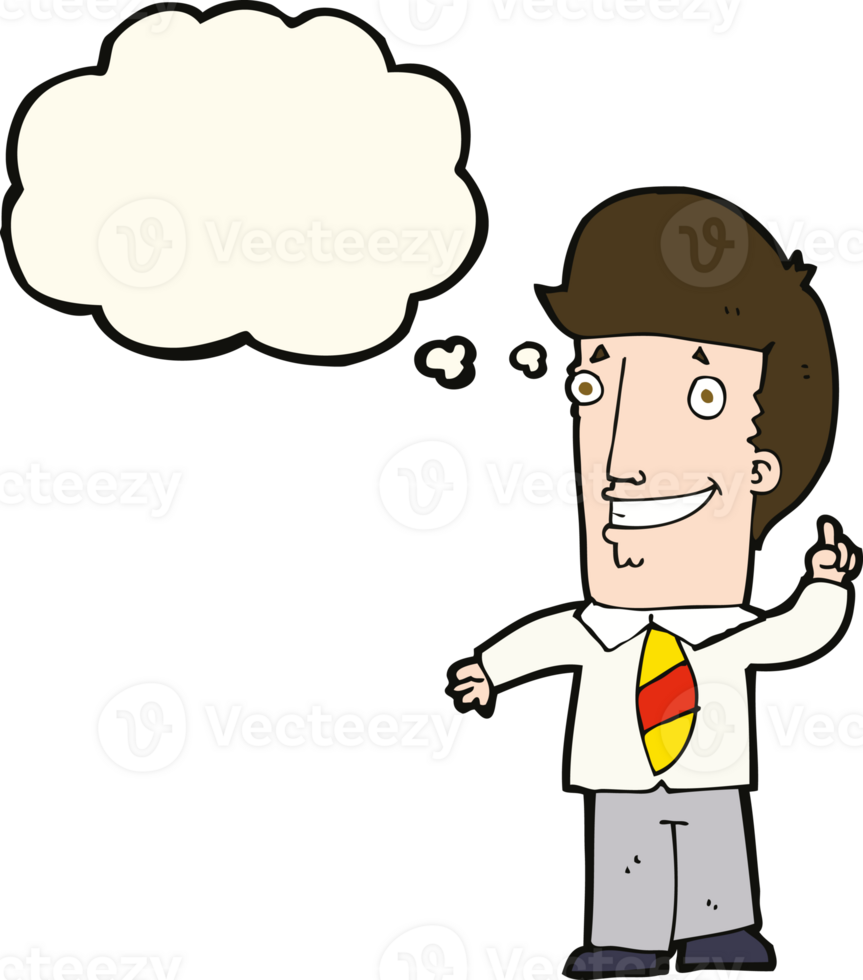 cartoon office man with idea with thought bubble png