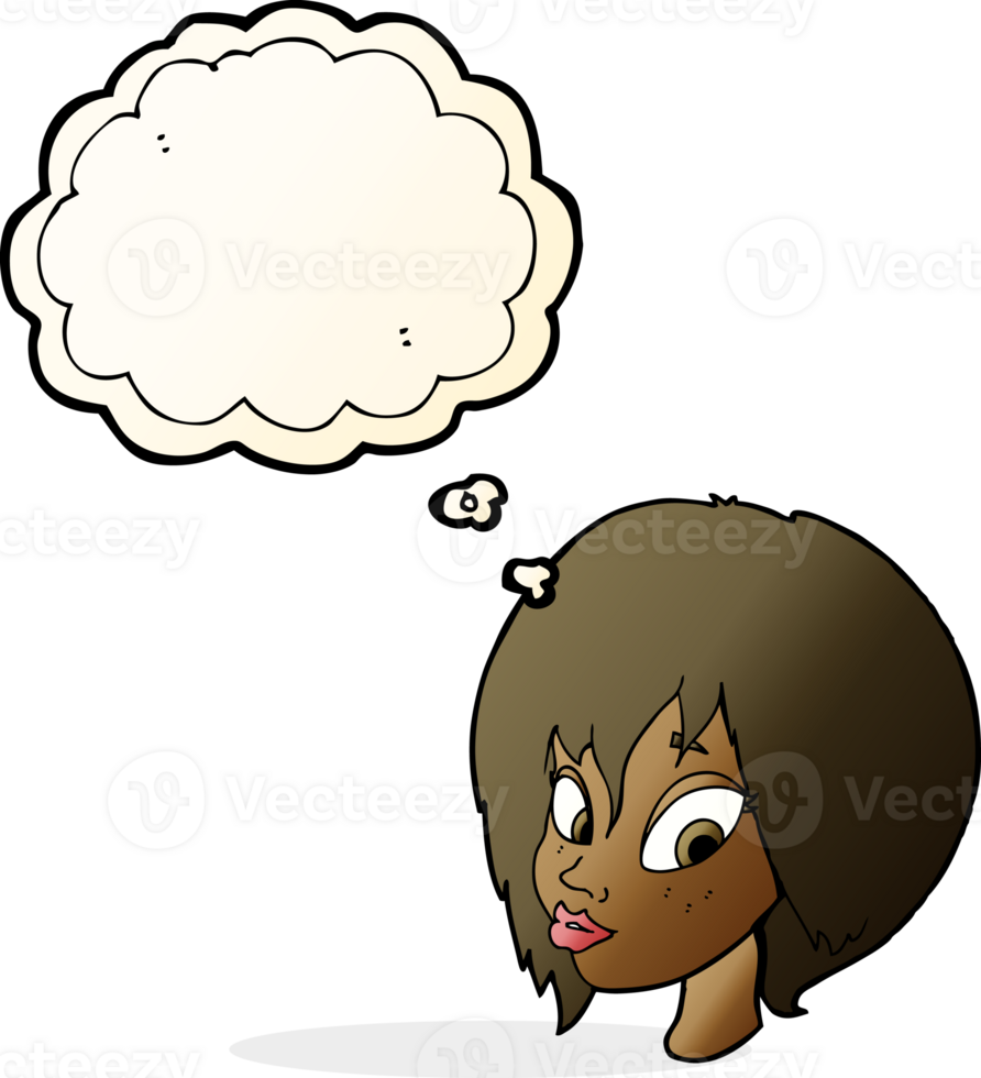 cartoon pretty female face pouting with thought bubble png