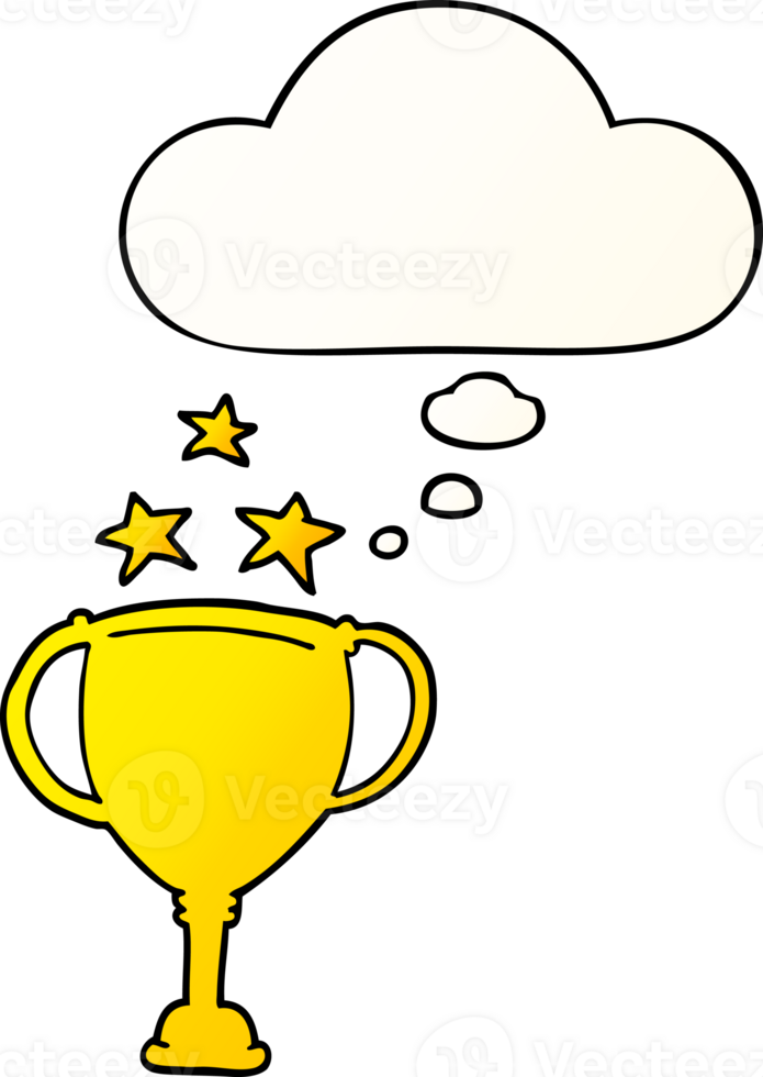 cartoon sports trophy with thought bubble in smooth gradient style png