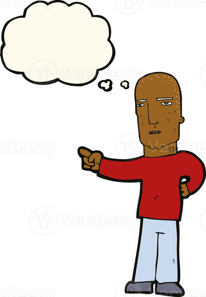 cartoon tough guy pointing with thought bubble png