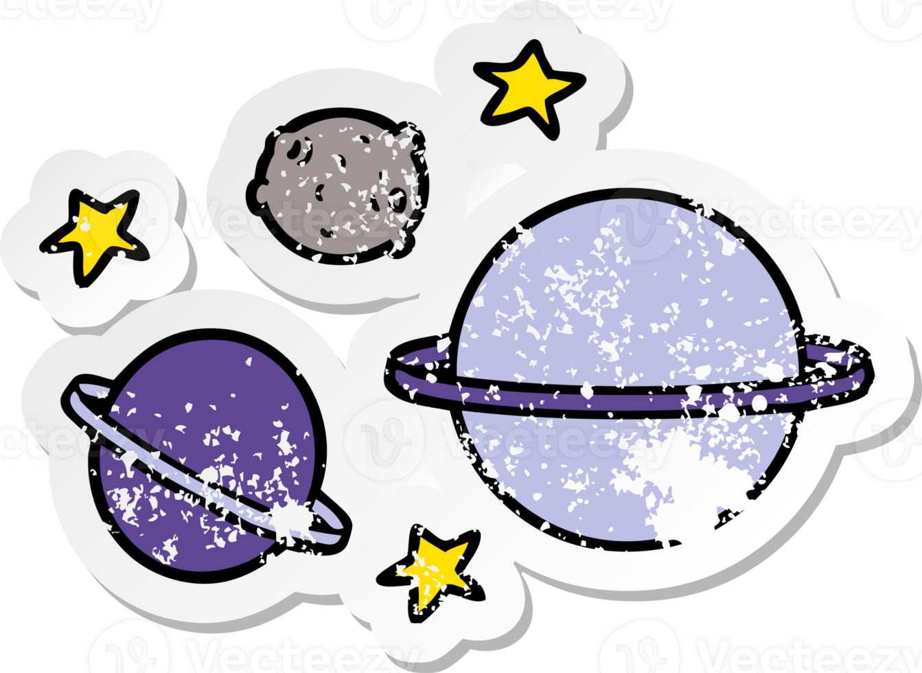 distressed sticker of a cartoon planets png