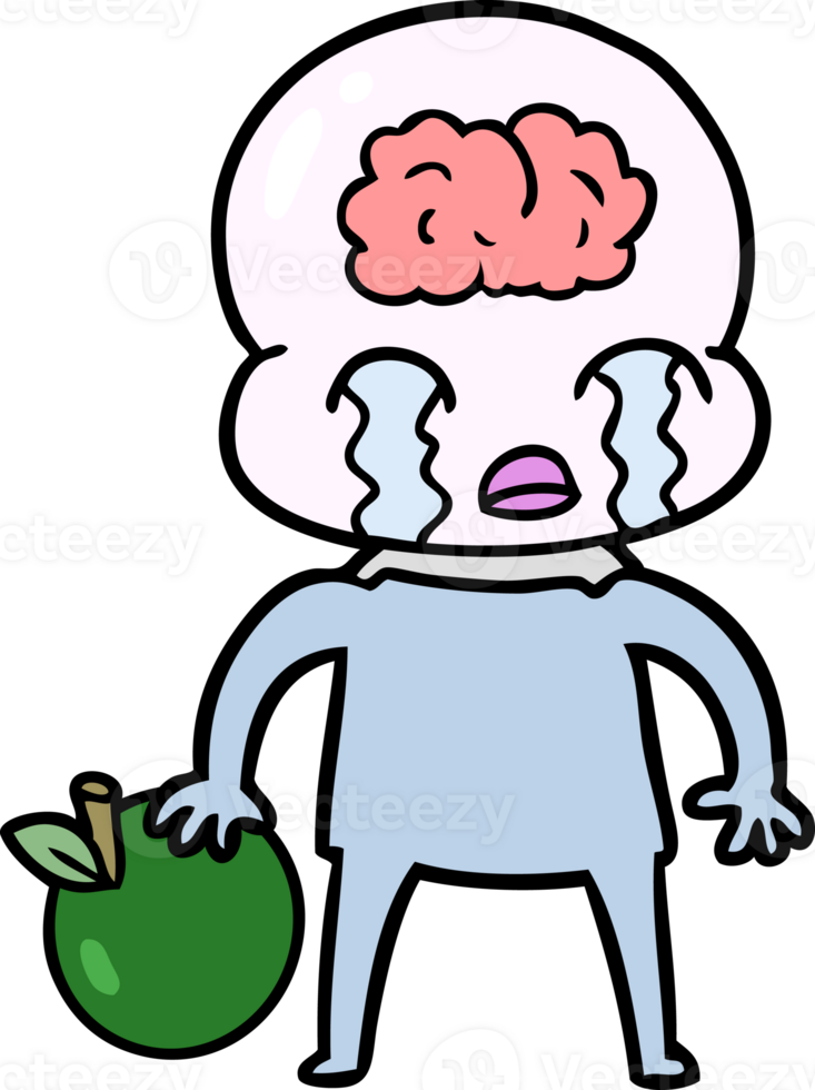 cartoon big brain alien with apple png