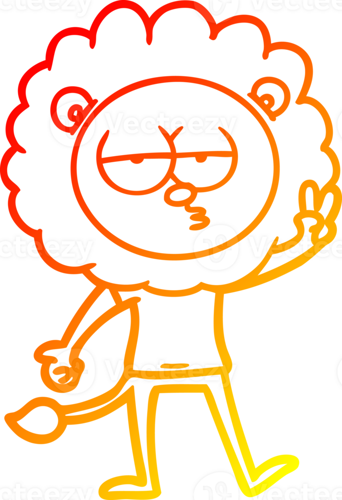 warm gradient line drawing of a cartoon bored lion waving png