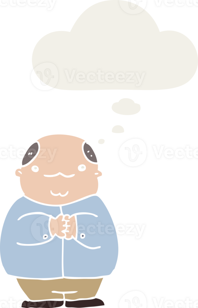 cartoon balding man with thought bubble in retro style png