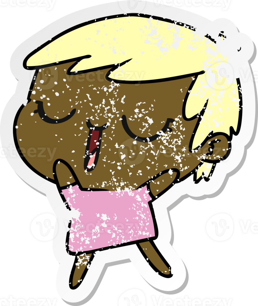 hand drawn distressed sticker cartoon of cute kawaii short haired girl png