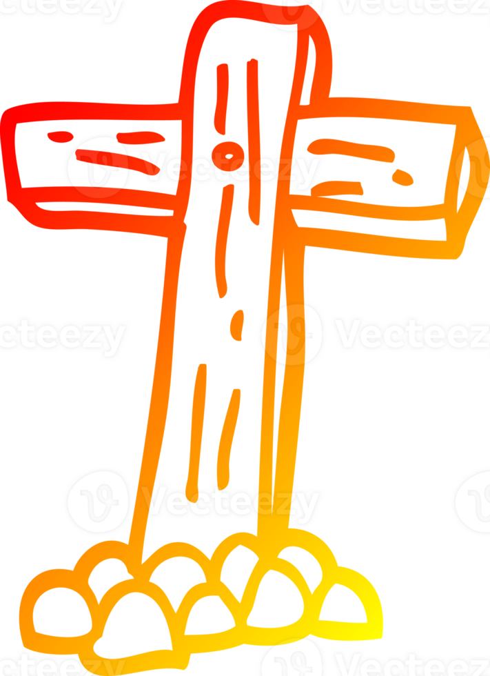 warm gradient line drawing of a cartoon wooden cross png