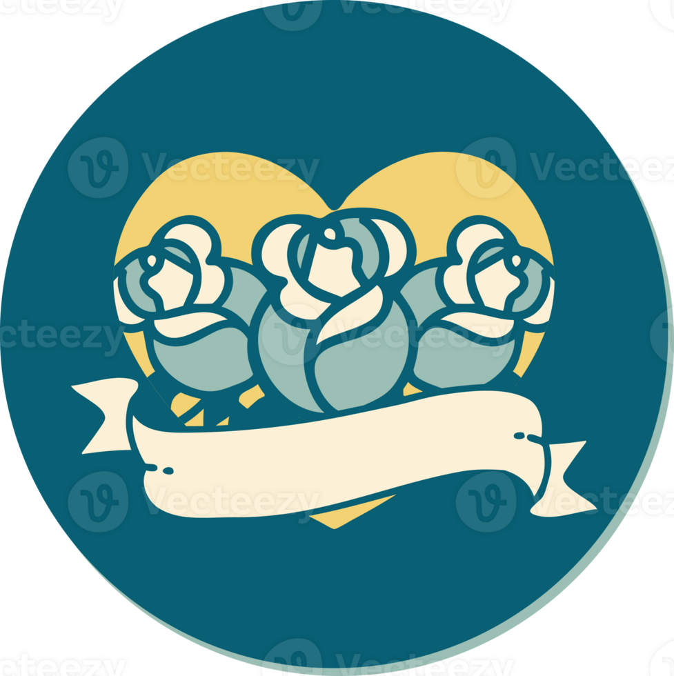 sticker of tattoo in traditional style of a heart and banner with flowers png