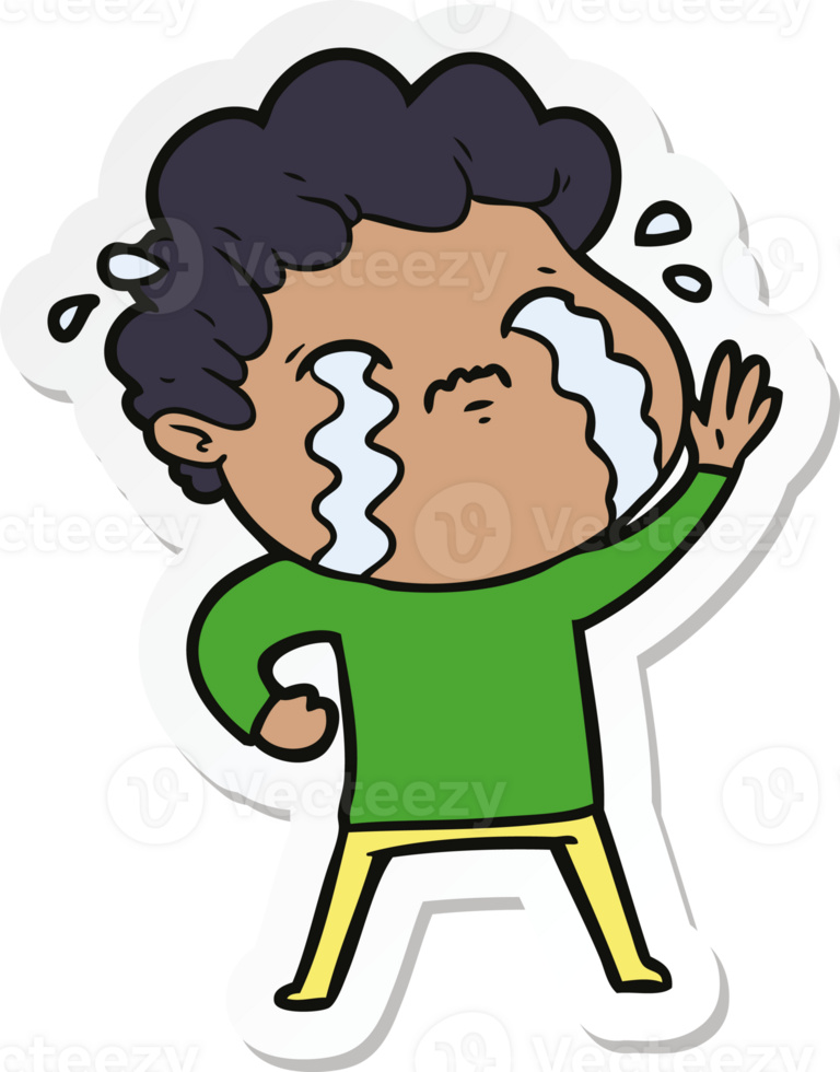 sticker of a cartoon man crying png