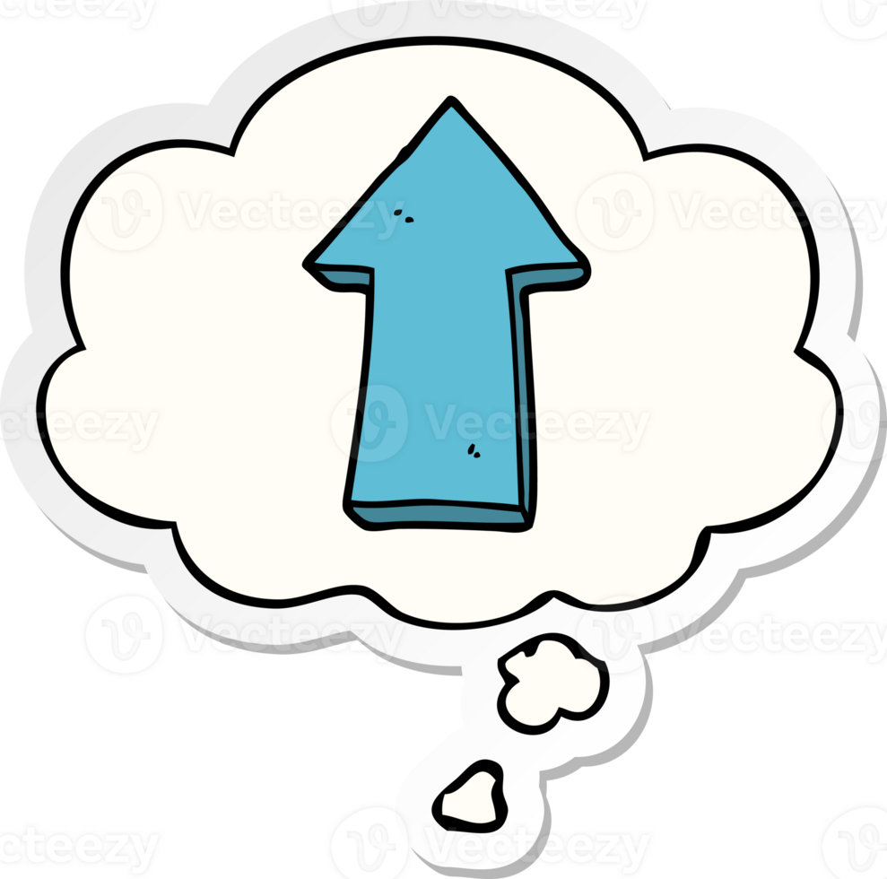 cartoon arrow with thought bubble as a printed sticker png