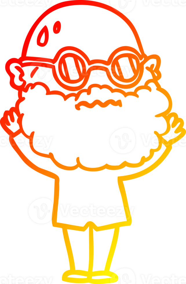 warm gradient line drawing of a cartoon worried man with beard and spectacles png