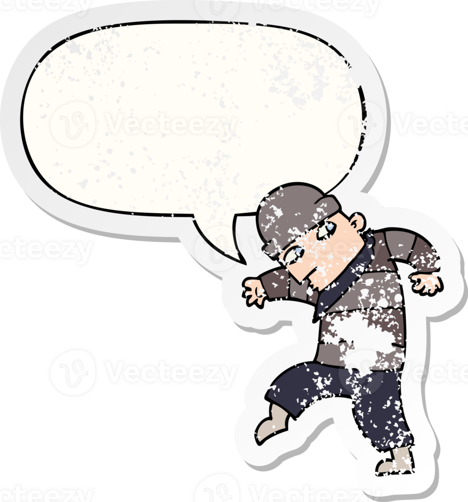 cartoon sneaking thief with speech bubble distressed distressed old sticker png