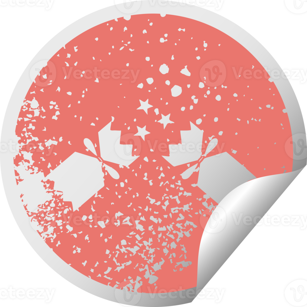 distressed circular peeling sticker symbol of a christmas cracker png