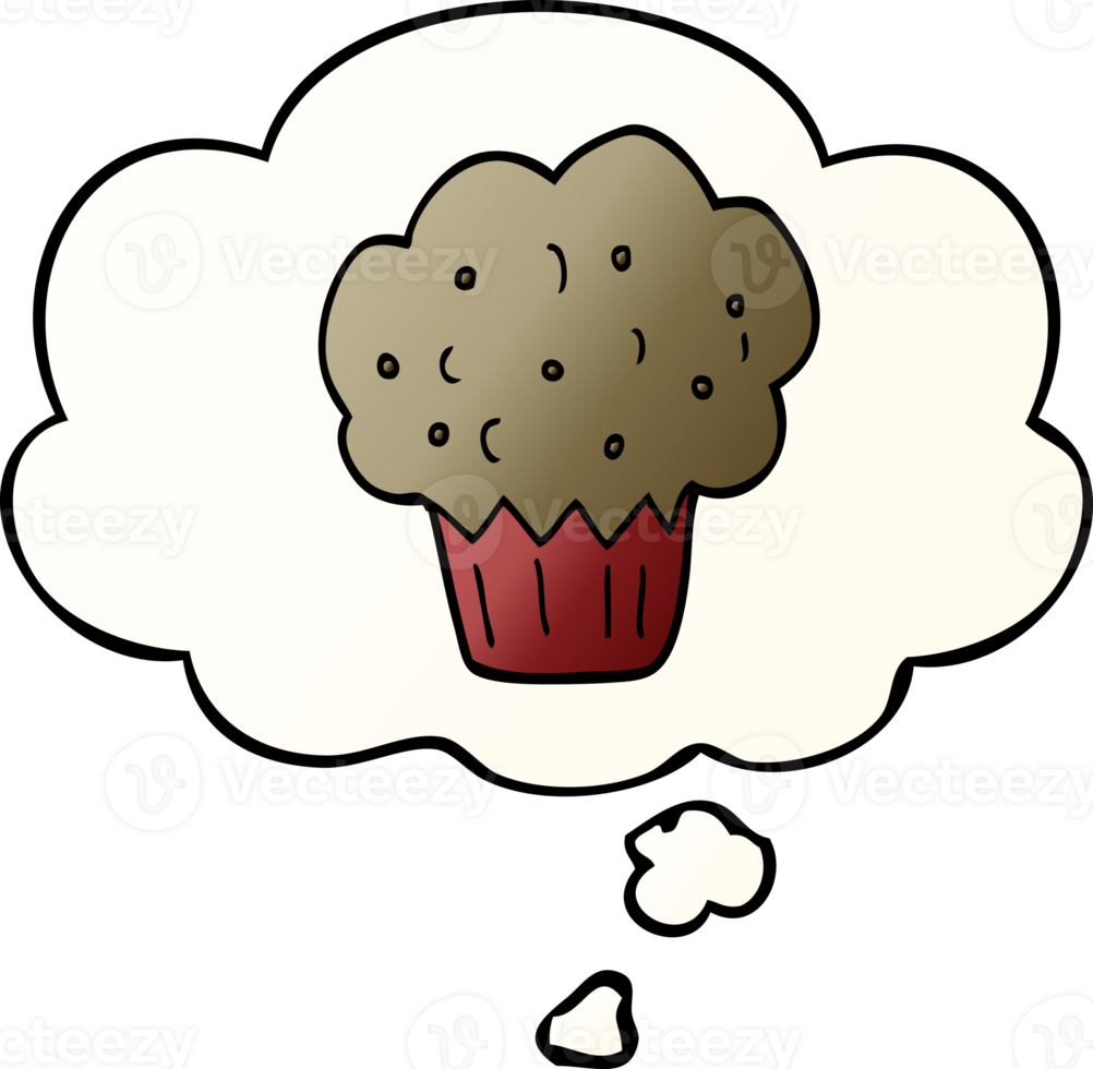 cartoon muffin with thought bubble in smooth gradient style png