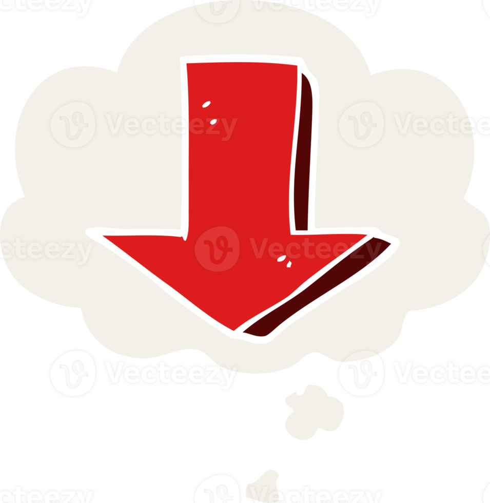 cartoon pointing arrow with thought bubble in retro style png