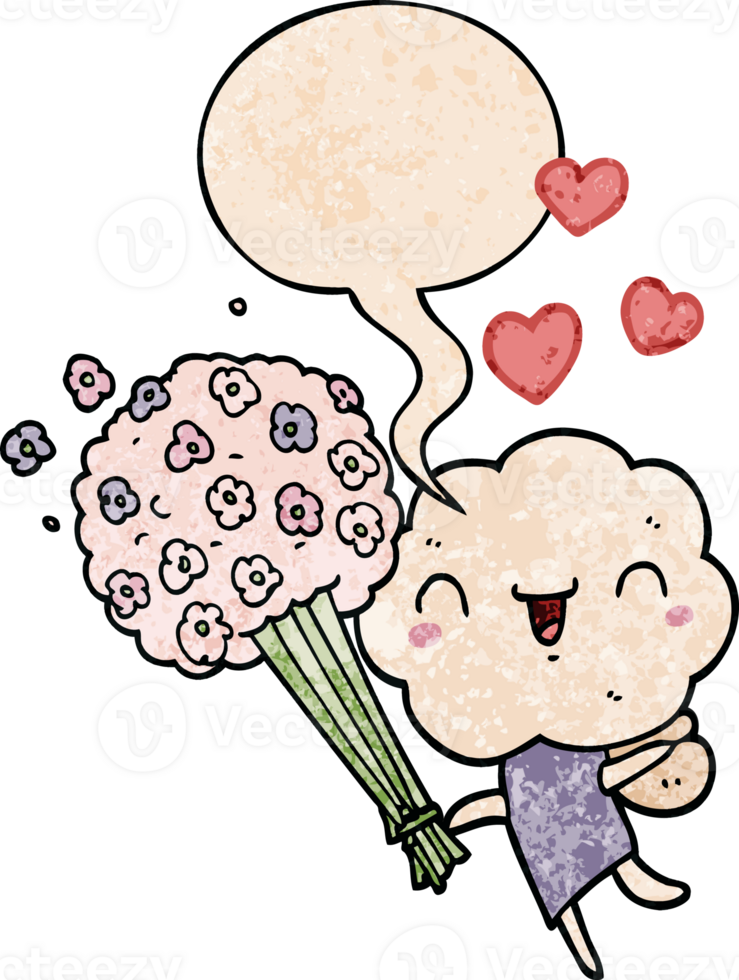 cute cartoon cloud head creature with speech bubble in retro texture style png