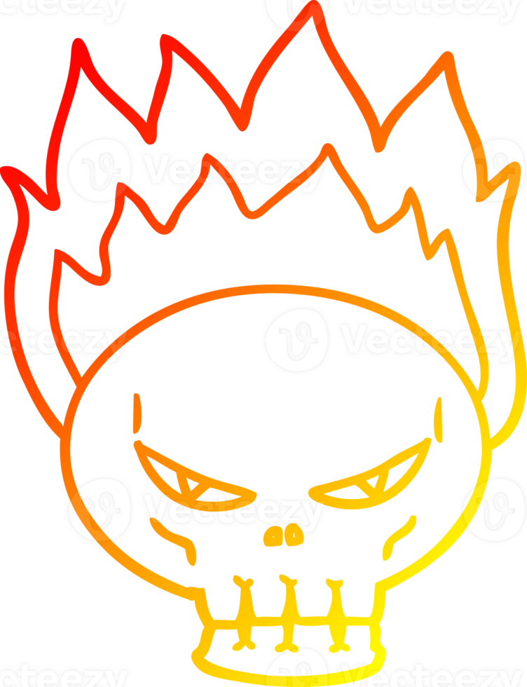 warm gradient line drawing of a cartoon flaming skull png