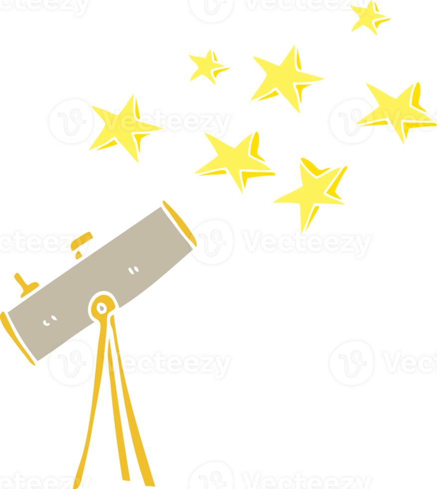 flat color illustration of telescope and stars png