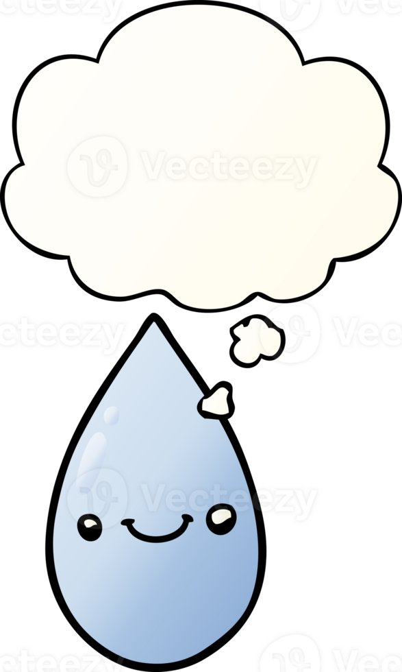 cartoon cute raindrop with thought bubble in smooth gradient style png