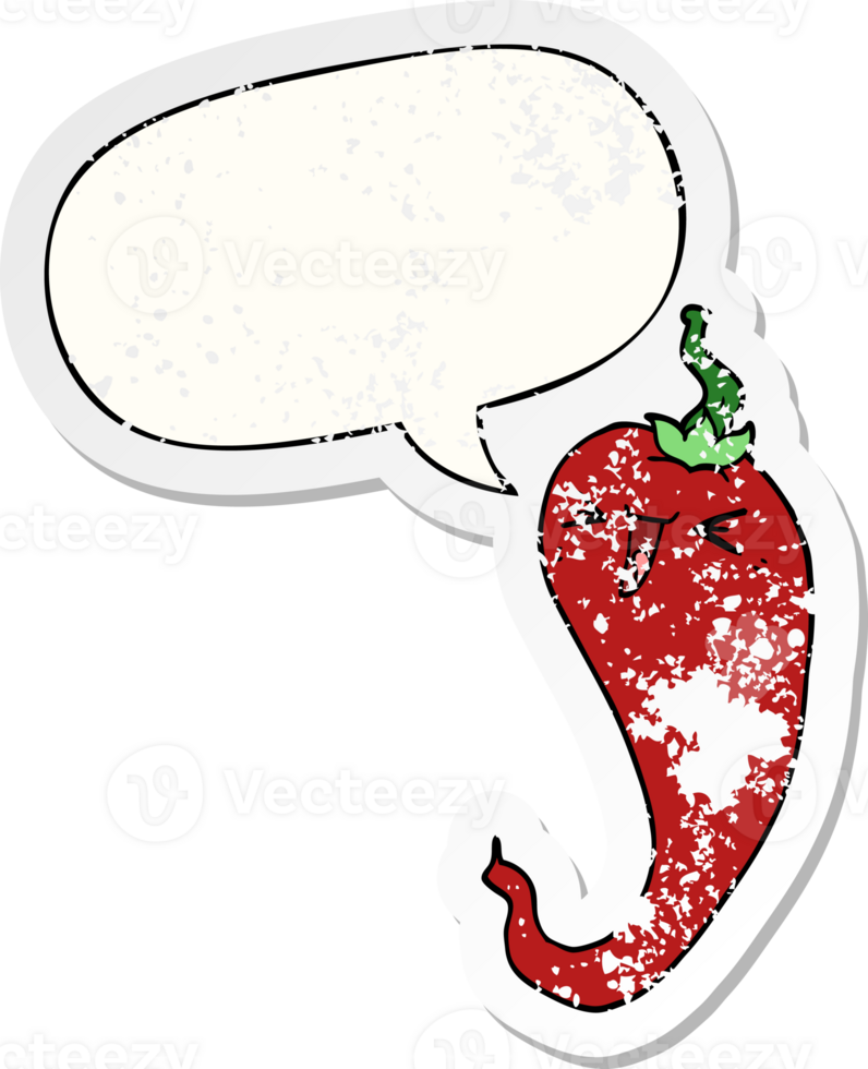 cartoon hot chili pepper with speech bubble distressed distressed old sticker png