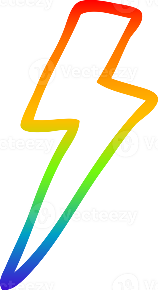 rainbow gradient line drawing of a cartoon lightning bolt png