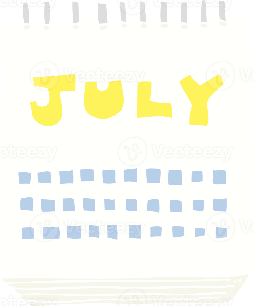 flat color illustration of calendar showing month of July png