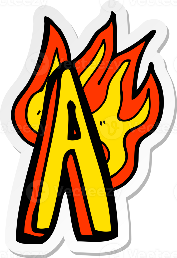 sticker of a cartoon flaming letter png