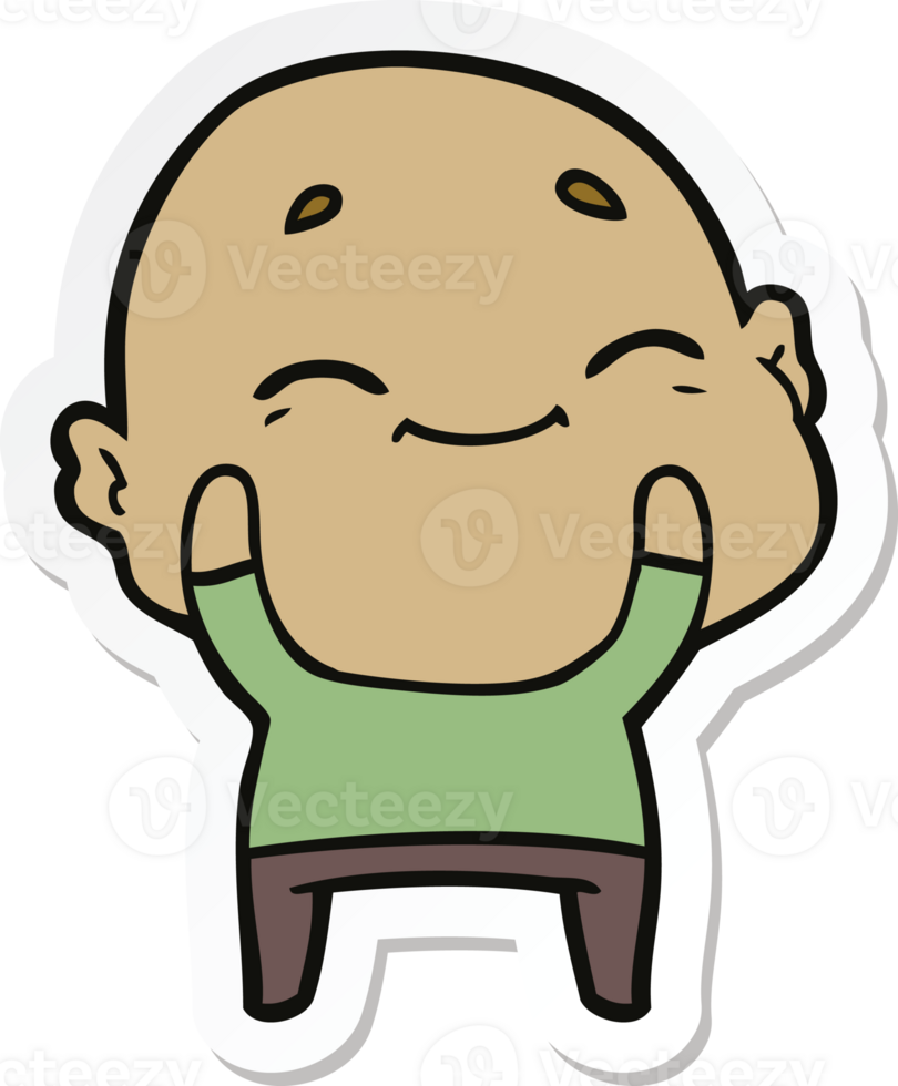 sticker of a cartoon happy bald man png