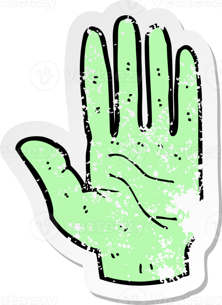 retro distressed sticker of a cartoon zombie hand png