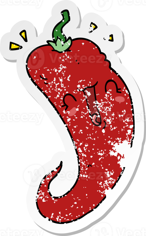 distressed sticker of a cartoon chili pepper png