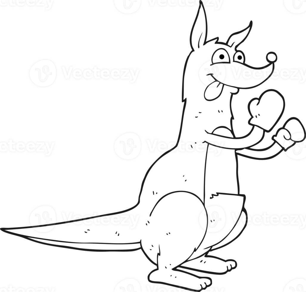 hand drawn black and white cartoon boxing kangaroo png