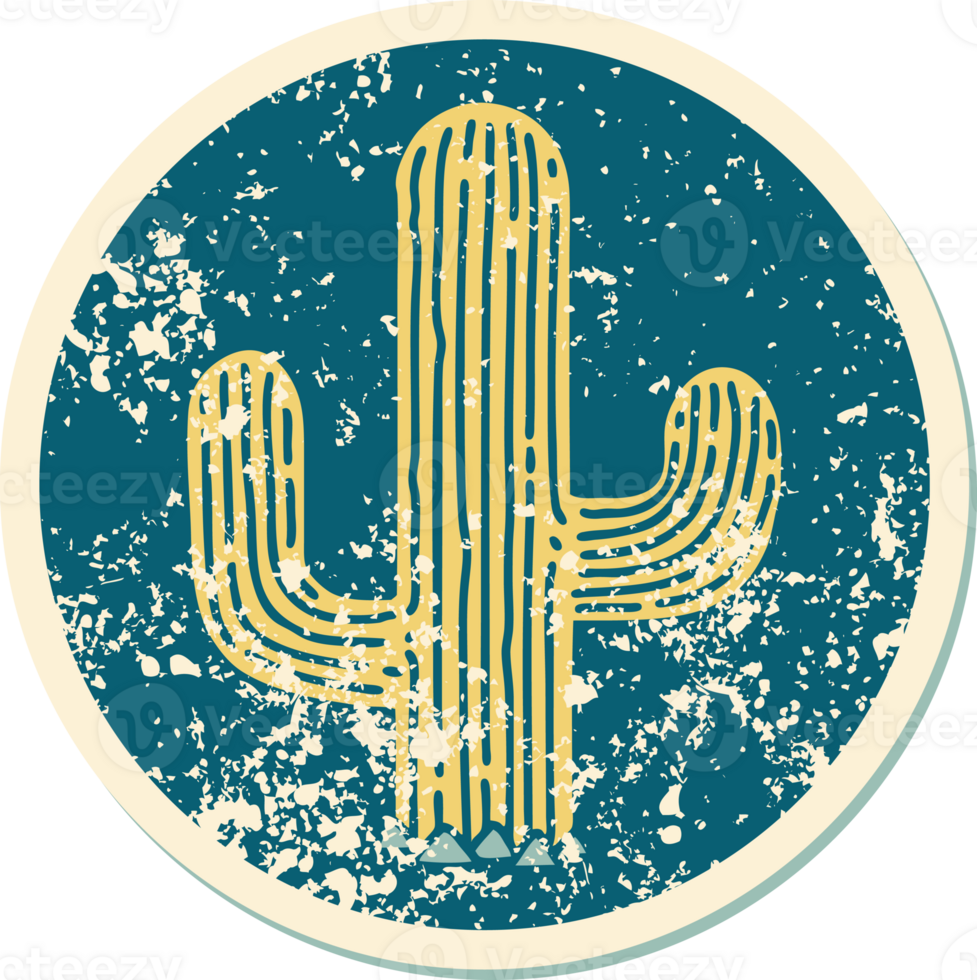 iconic distressed sticker tattoo style image of a cactus png