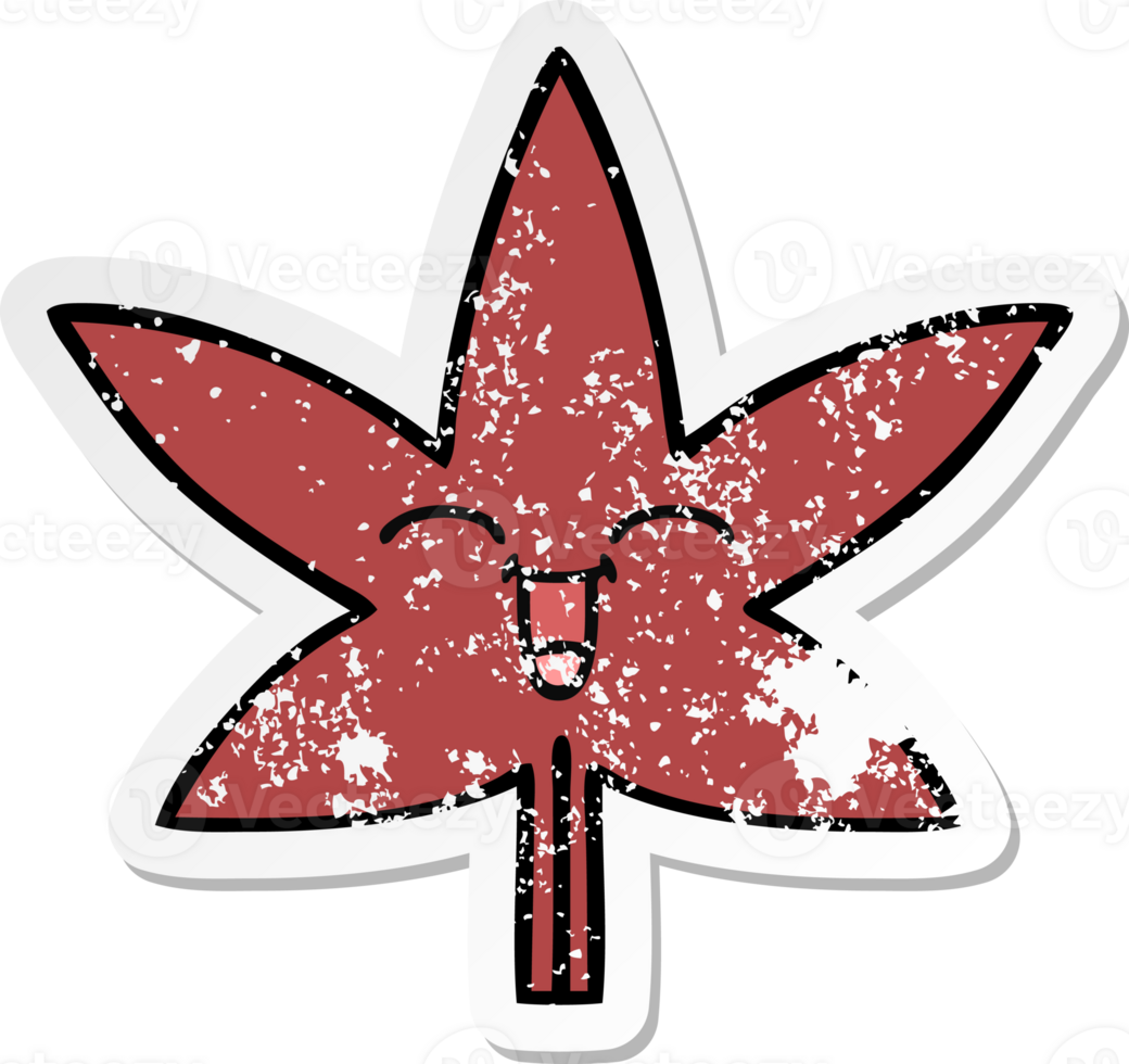 distressed sticker of a cute cartoon autumnal leaf png