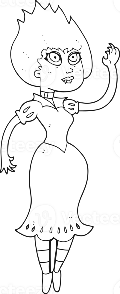 hand drawn black and white cartoon vampire girl waving png