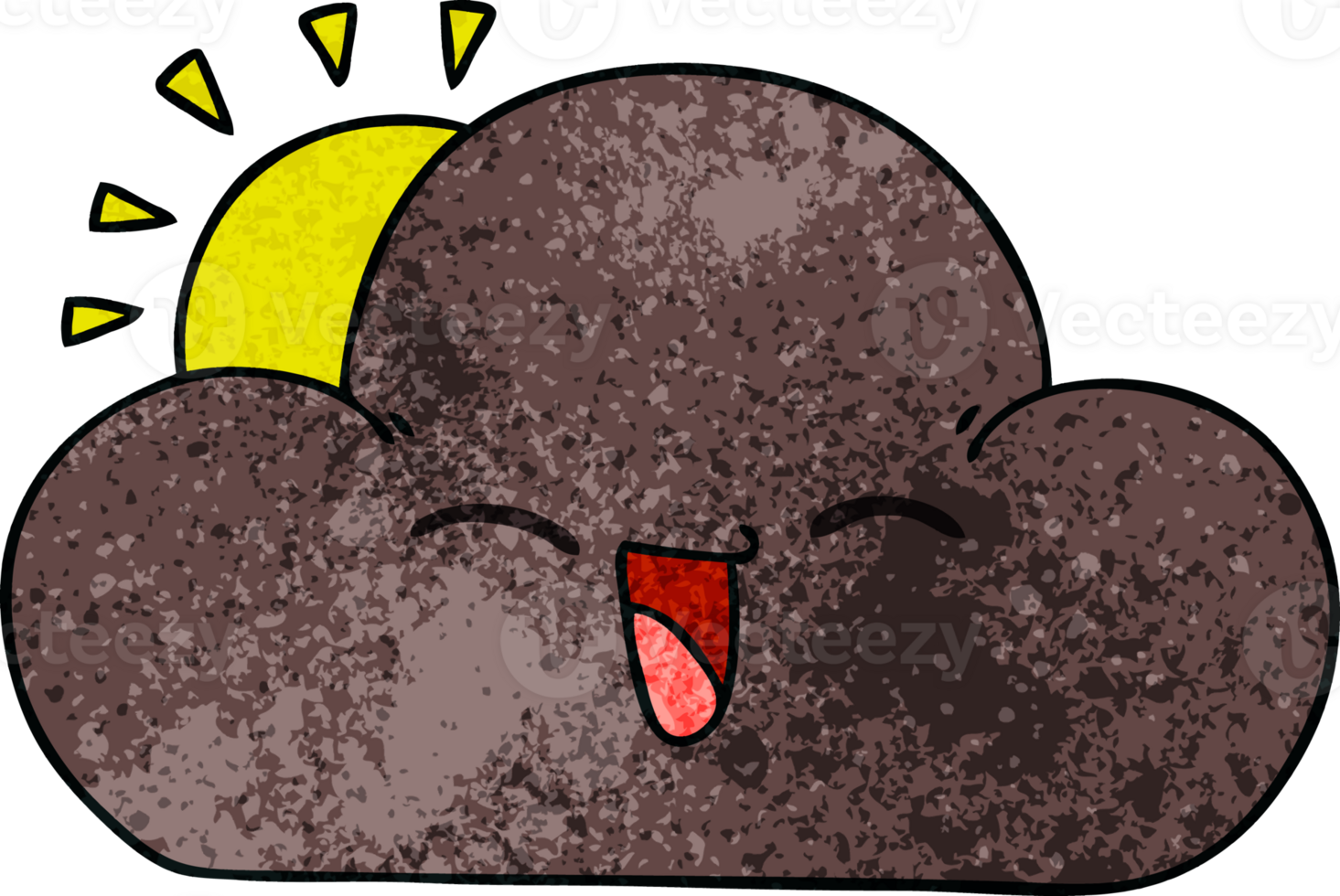 hand drawn quirky cartoon sun and happy storm cloud png