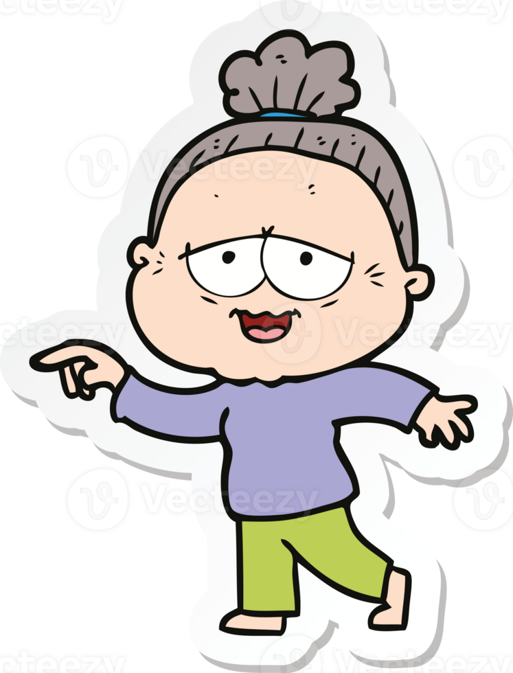 sticker of a cartoon happy old lady png