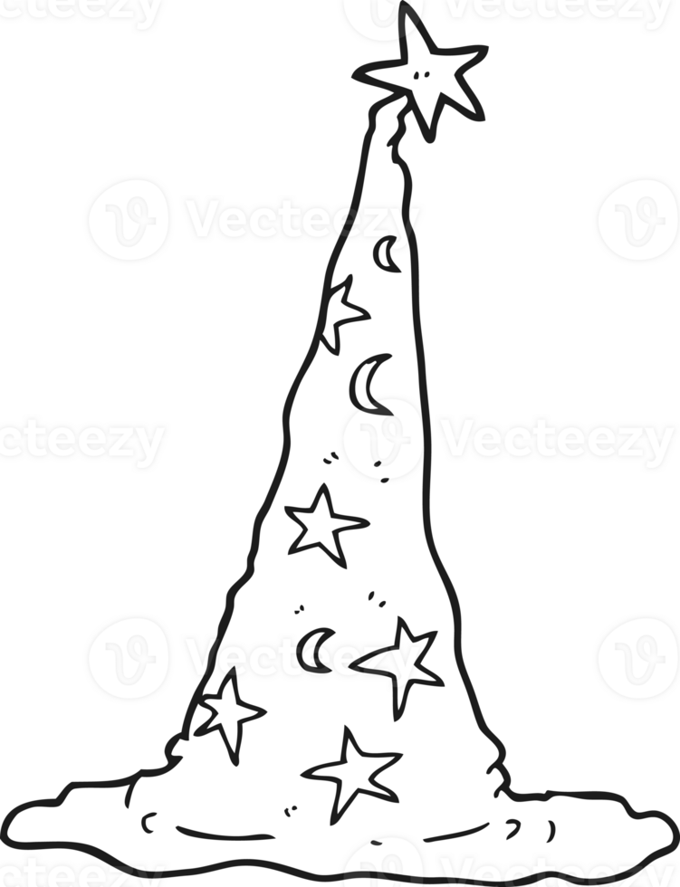 hand drawn black and white cartoon wizard hat png