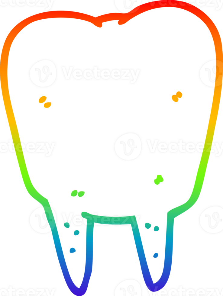 rainbow gradient line drawing of a cartoon tooth png