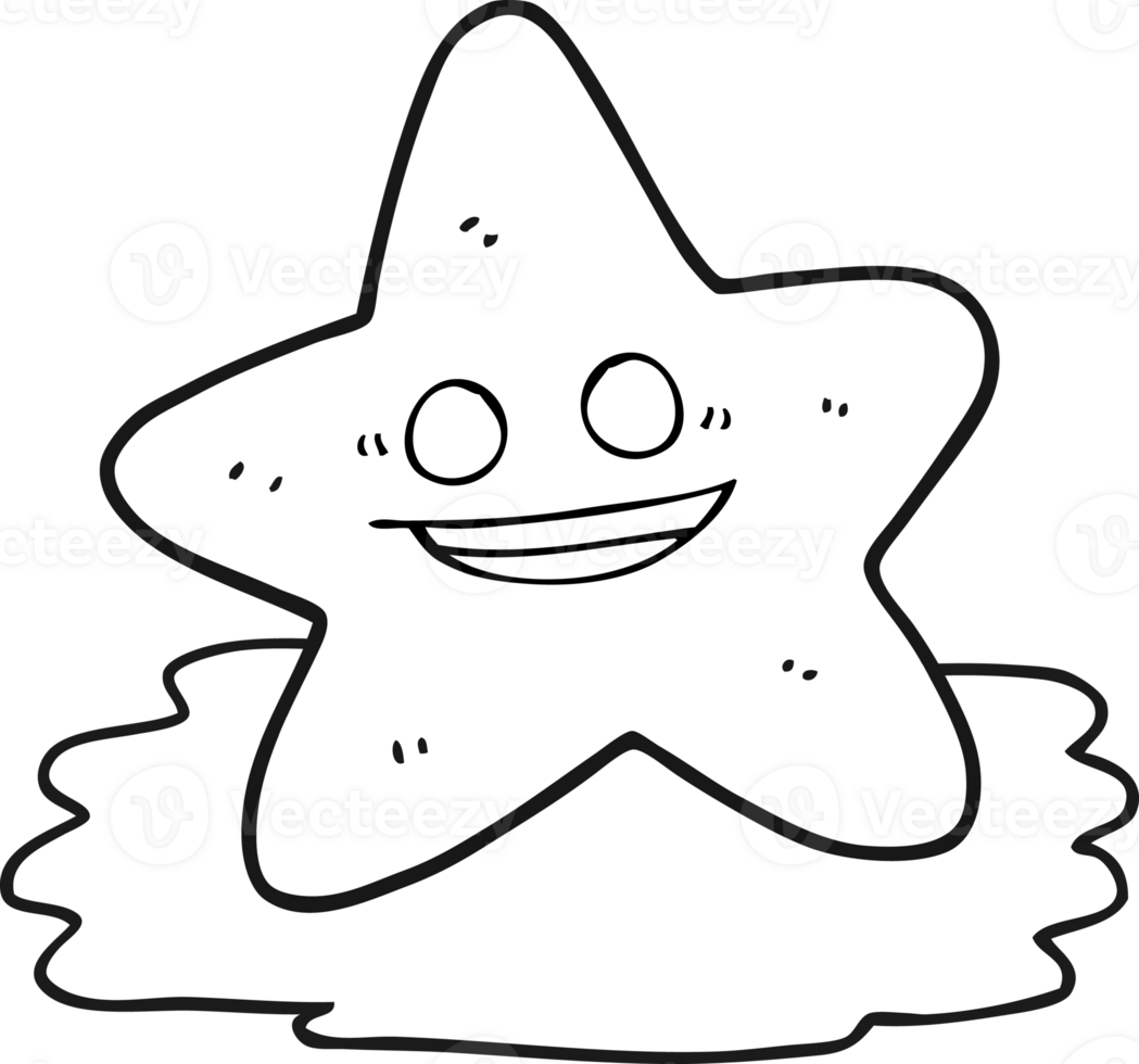 hand drawn black and white cartoon starfish png