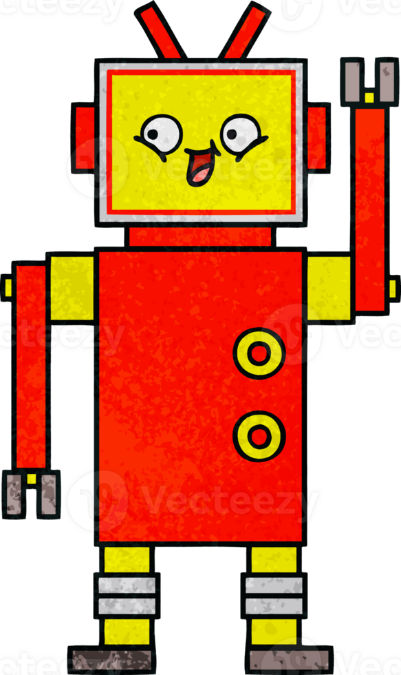 retro grunge texture cartoon of a robot png