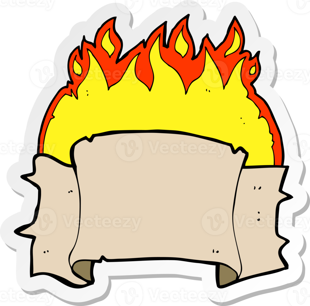 sticker of a cartoon flaming heraldry scroll banner png
