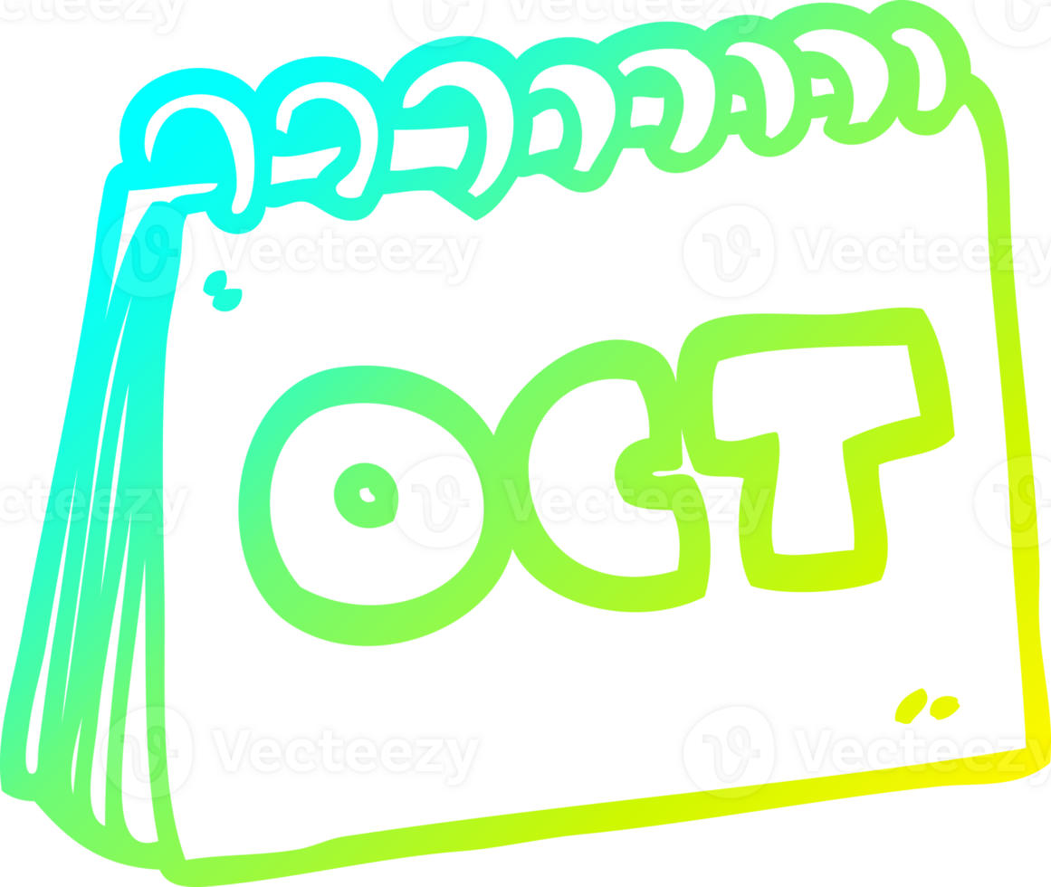 cold gradient line drawing of a cartoon calendar showing month of october png
