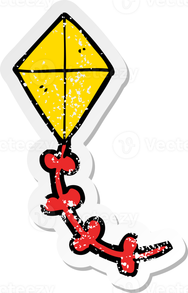 distressed sticker of a cartoon kite png
