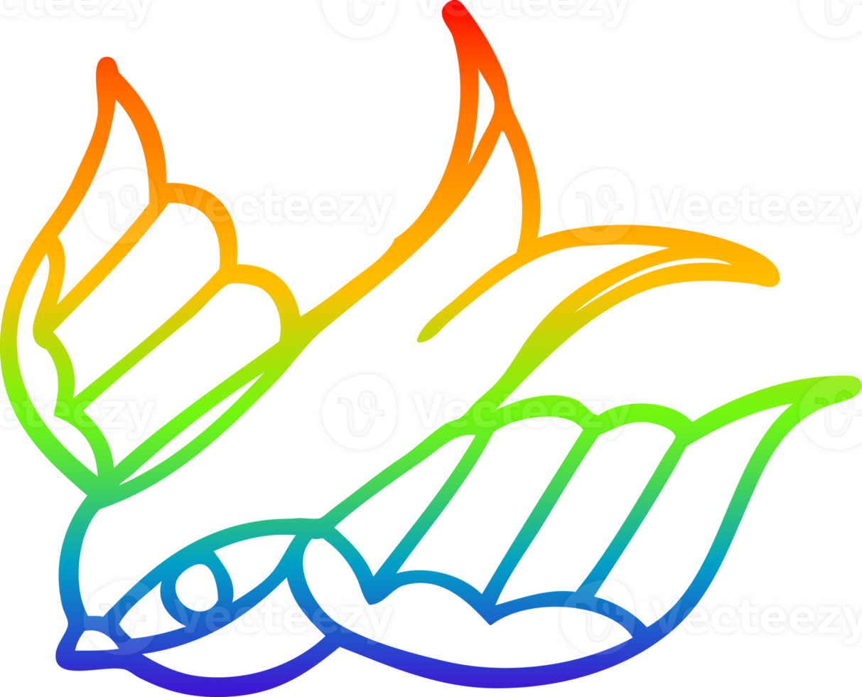 rainbow gradient line drawing of a cartoon tattoo swallow symbol png