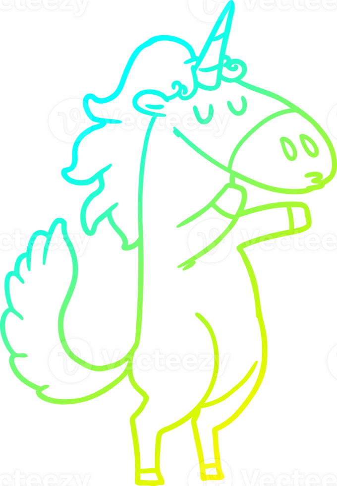 cold gradient line drawing of a cartoon unicorn png