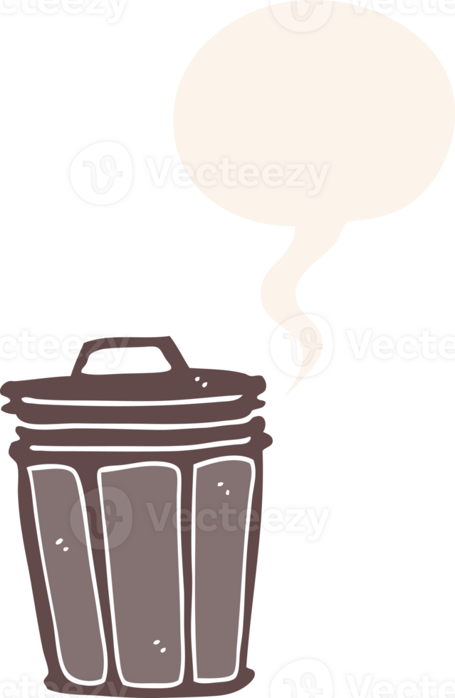 cartoon trash can with speech bubble in retro style png