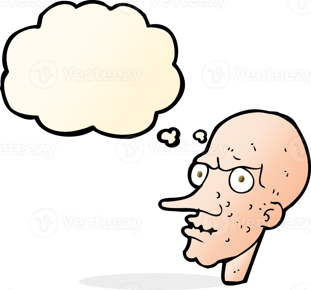 cartoon evil old man with thought bubble png