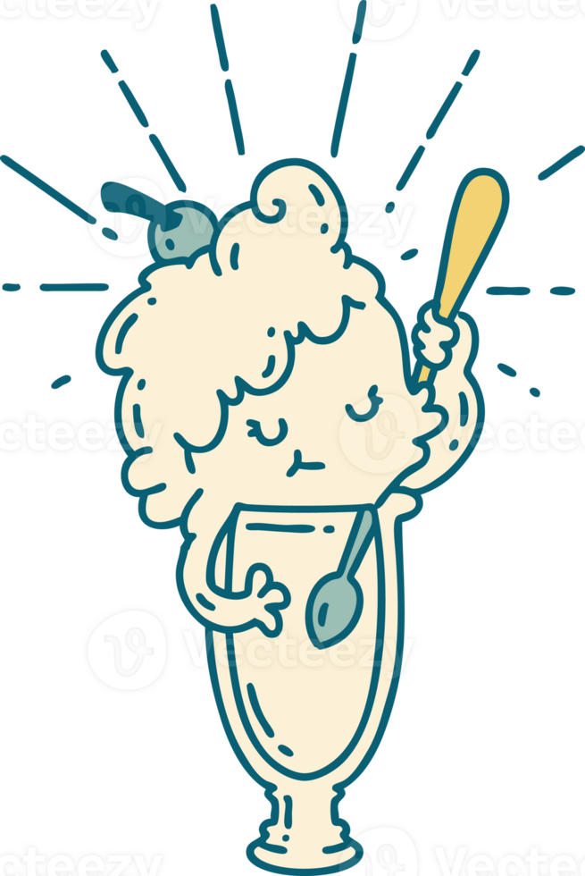 illustration of a traditional tattoo style ice cream character png