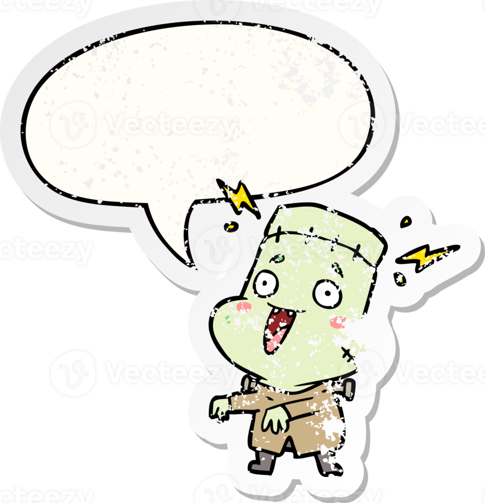 cartoon undead monster creation man with speech bubble distressed distressed old sticker png