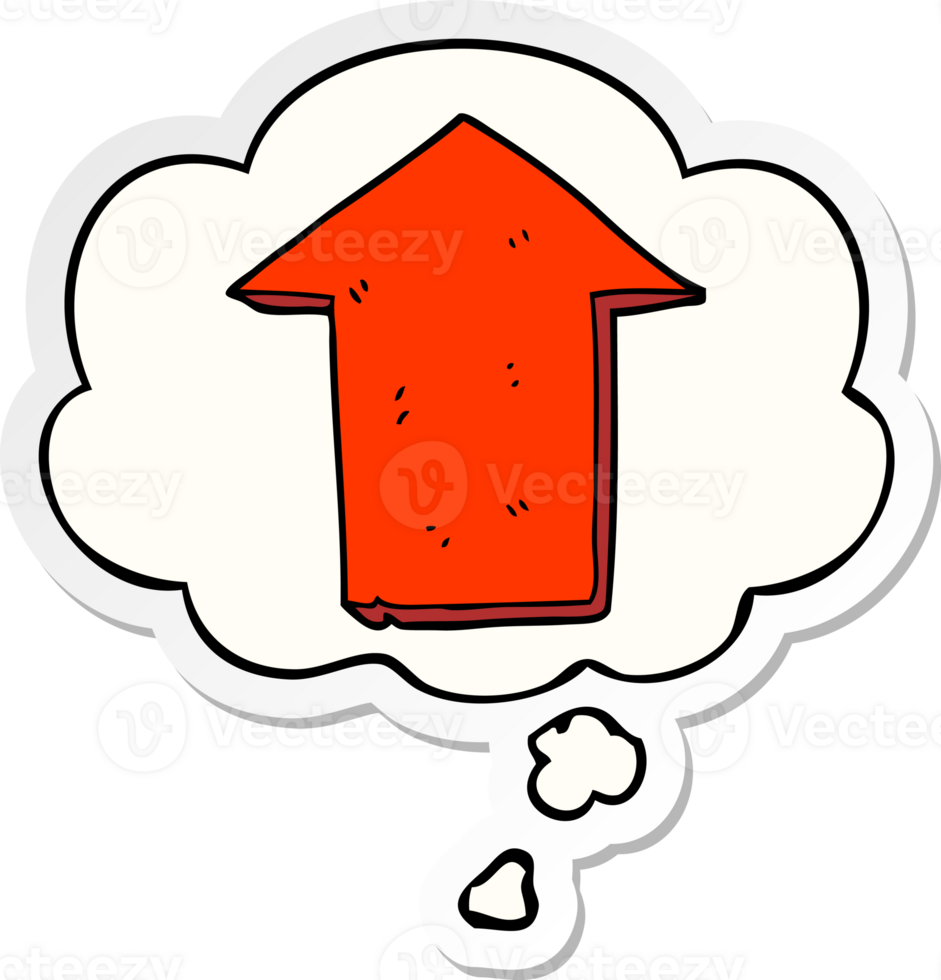cartoon pointing arrow with thought bubble as a printed sticker png