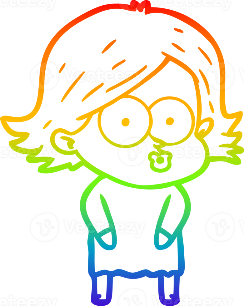 rainbow gradient line drawing of a cartoon girl pouting png
